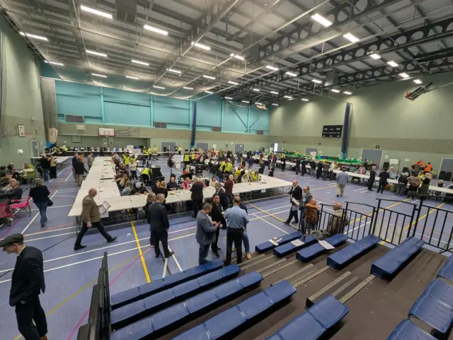 A general view from the Spiceball Leisure Centre. People are walking around.
