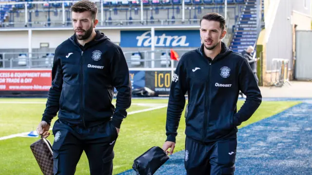 Hibernian's Grant Hanley and Dan Barlaser