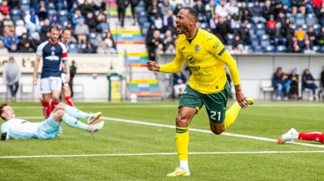 Hibs' Jordan Obita celebrates