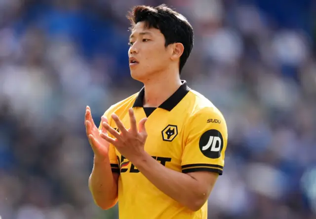 Hwang Hee-Chan reacts after a missed opportunity