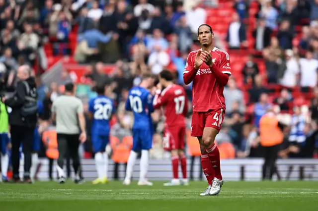 Virgil van Dijk of Liverpool acknowledges the fans