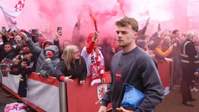 Tommy Conway arrives at the Riverside Stadium