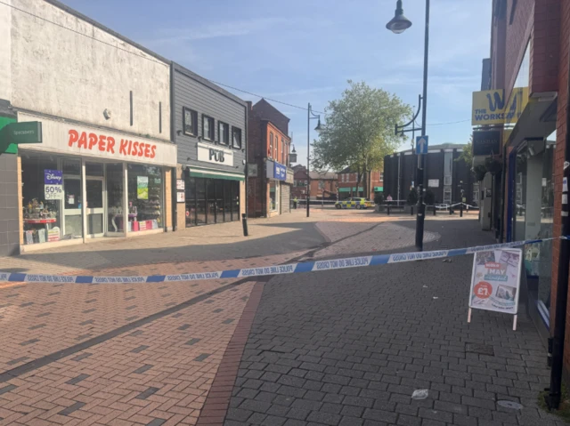 A cordon across a pedestrianised area