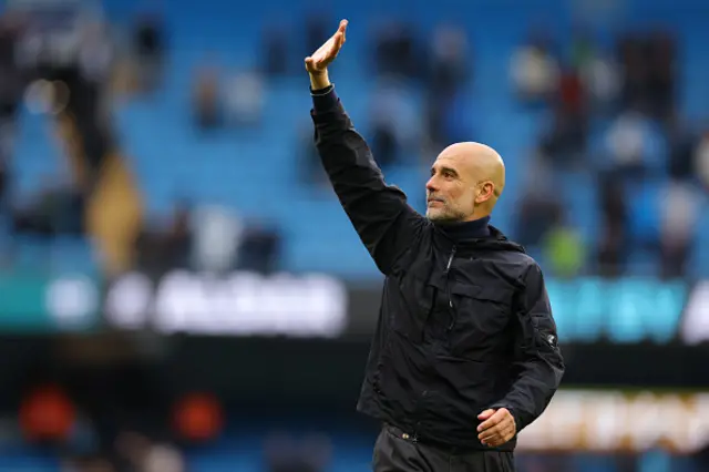 Manchester City Manager Pep Guardiola celebrates the 3-0 win