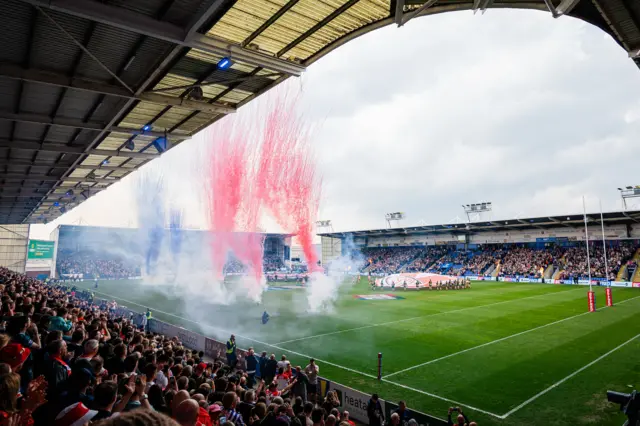 Pyrotechnics go off before St Helens v Wigan