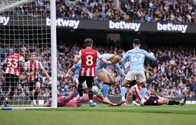 Erling Haaland of Manchester City scores his team's second goal