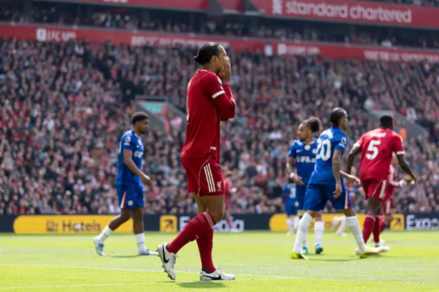 Virgil van Dijk of Liverpool reacts