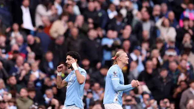 Omar Marmoush of Manchester City celebrates
