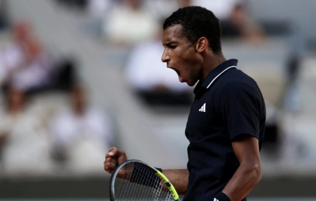 Canada's Felix Auger Aliassime reacts