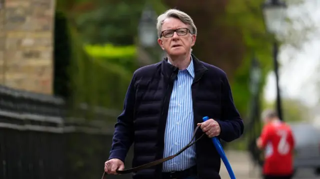 Lord Peter Mandelson outside his home in London.