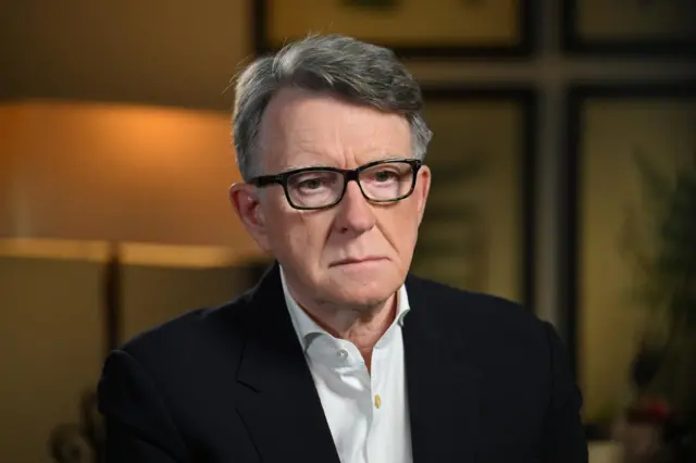 Peter Mandelson wearing dark suit