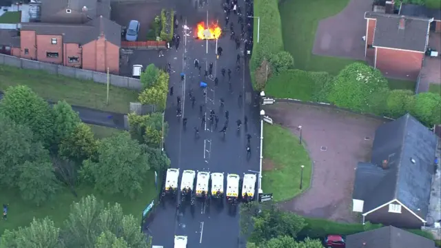 Aerial footage showing police and protesters