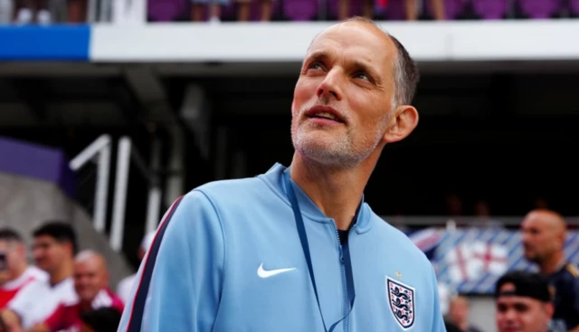 England head coach Thomas Tuchel looks on