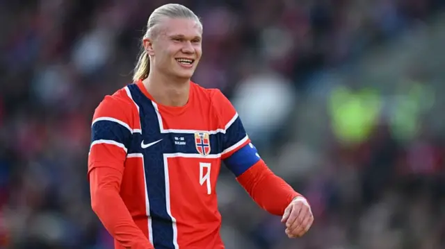 Erling Haaland playing for Norway