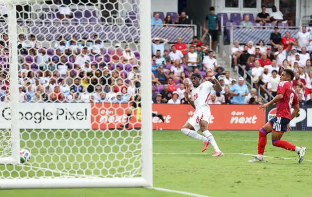 Noni Madueke hits the post