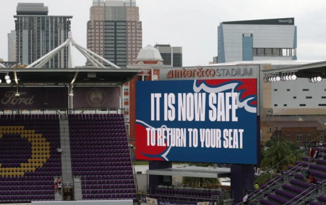 A big screen inside the stadium
