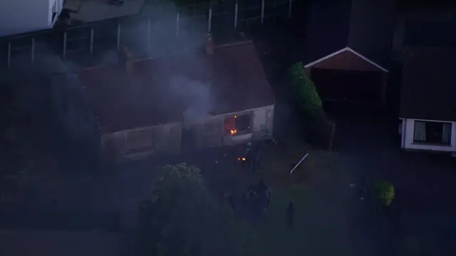 Aerial footage showing police and protestors