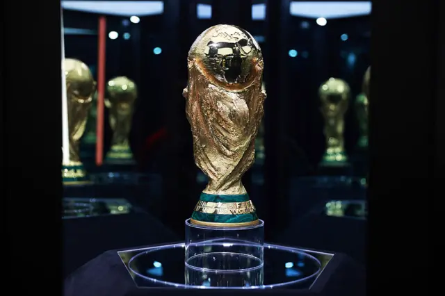 World Cup trophy on a stand