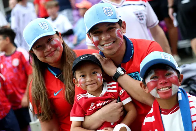 Fans of England pose for a photo