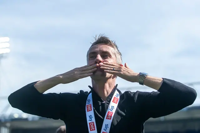 Kieran McKenna celebrates promotion