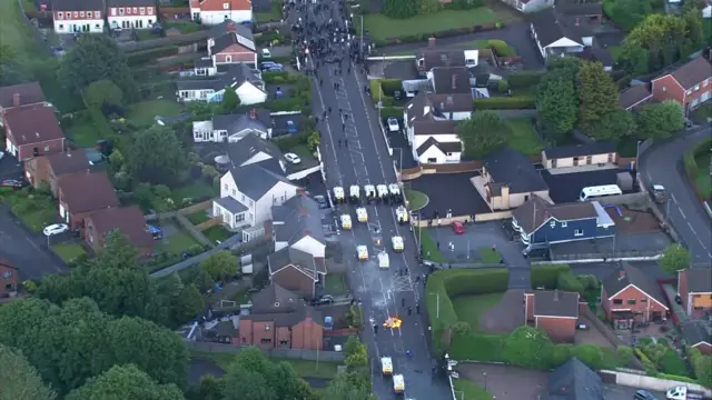 Aerial footage showing police and protesters