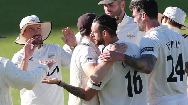 Jordan Clark celebrates a Hampshire wicket