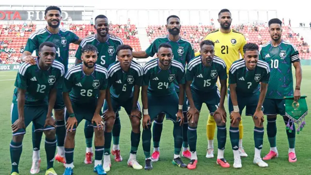 Saudi Arabia team poses before the international friendly match between Saudi Arabia and Senegal on June 9, 2026 at Toyota Field in San Antonio, Texas.