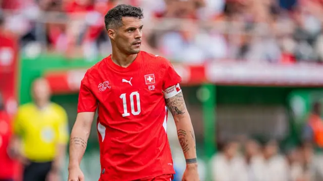 Granit Xhaka of Switzerland during the international friendly match between Switzerland and Jordan at Kybunpark on May 31, 2026 in St Gallen, Switzerland.