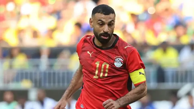 Mohamed Salah of Egypt controls the ball during the international friendly match between Brazil and Egypt at Huntington Bank Field on June 06, 2026 in Cleveland, Ohio