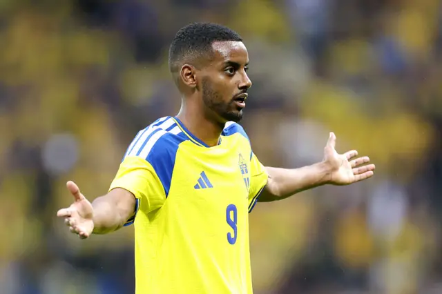 Alexander Isak of Sweden gestures during the international friendly match between Sweden and Greece at Strawberry Arena on June 04, 2026 in Solna, Sweden