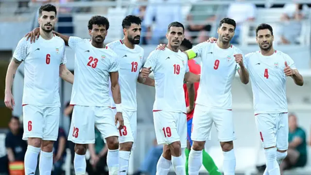 Players of Iran National Football Team celebrate after their teammate Mehdi Taremi (9) scored a goal during a friendly football match against Gambia at Titanic Mardan Palace Sports Complex in Antalya, Turkiye on May 29, 2026.