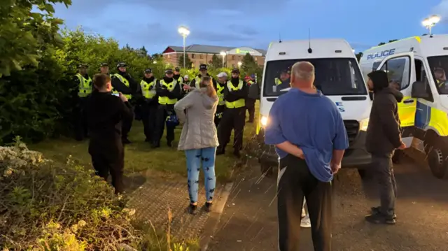 Protesters were met with a police presence outside the Greenock hotel