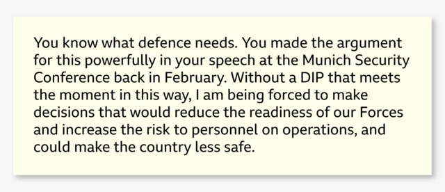 Excerpt from Joh Healey’s resignation letter: You know what defence needs. You made the argument for this powerfully in your speech at the Munich Security Conference back in February. Without a DIP that meets the moment in this way, I am being forced to make decisions that would reduce the readiness of our Forces and increase the risk to personnel on operations, and could make the country less safe.