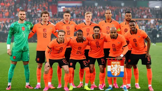 Players of Netherlands pose for a team photograph prior to the international friendly match between Netherlands and Algeria at De Kuip on June 03, 2026 in Rotterdam, Netherlands.