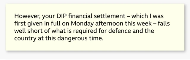 Excerpt from Joh Healey’s resignation letter: However, your DIP financial settlement – which I was first given in full on Monday afternoon this week – falls well short of what is required for defence and the country at this dangerous time.