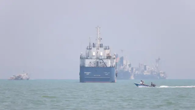 Vessels in the Strait of Hormuz near the beach of Bandar Abbas
