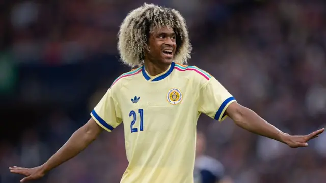 Tahith Chong of Curacao during the international friendly match against Scotland