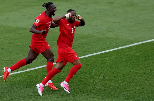 Cyle Larin #9 of Canada celebrates
