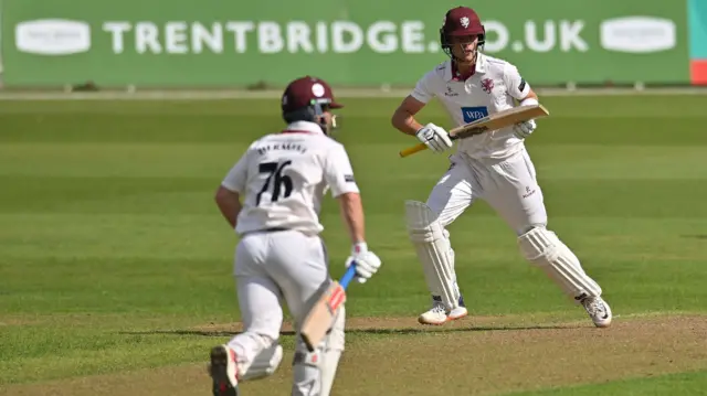 Jordan Hermann and Archie Vaughan batting for Somerset