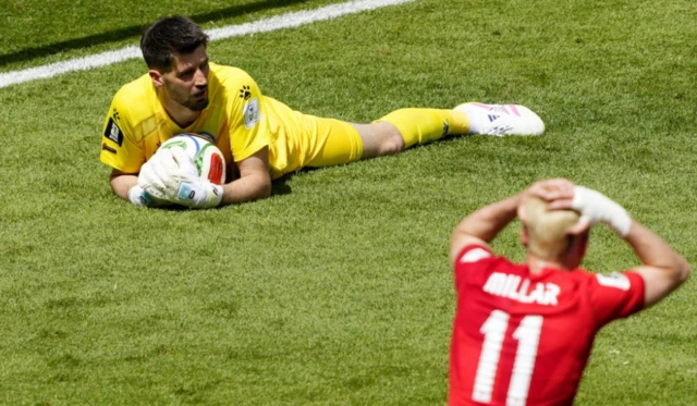 Bosnia and Herzegovina's Nikola Vasilj makes a save
