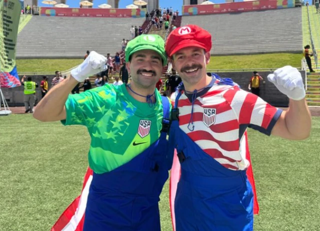Dressed as Mario and Luigi, Joe Lucido and Migueli Lipari