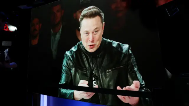 Elon Musk, speaks via videolink on the day of SpaceX's initial public offering (IPO) at the Nasdaq MarketSite in New York City, US, June 12