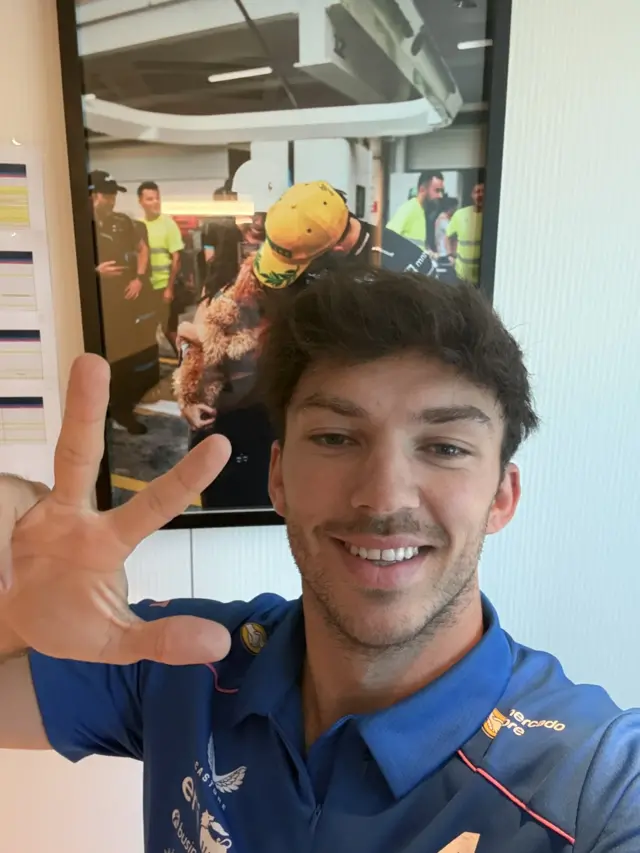 Pierre Gasly holds up three fingers after regaining his Monaco P3