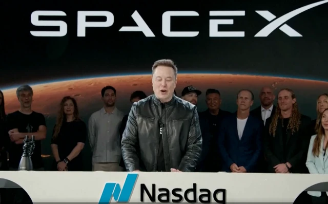 Musk speaking from SpaceX's base in Texas as he pushed the button to officially begin trading of SpaceX