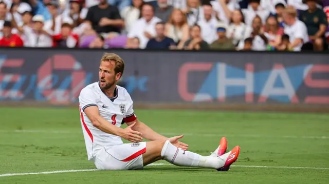 Harry Kane #9 of England reacts after a no call during an International Friendly match against Costa Rica at Inter&Co Stadium on June 10, 2026 in Orlando, Florida. (Photo by Alex Menendez/Getty Images)