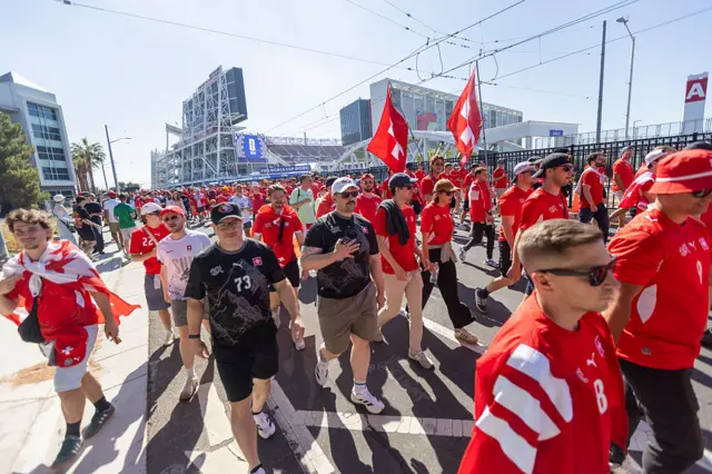 Swiss fans on the charge pre-match