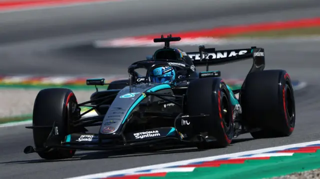 Mercedes' George Russell during Barcelona-Catalunya Grand Prix qualifying