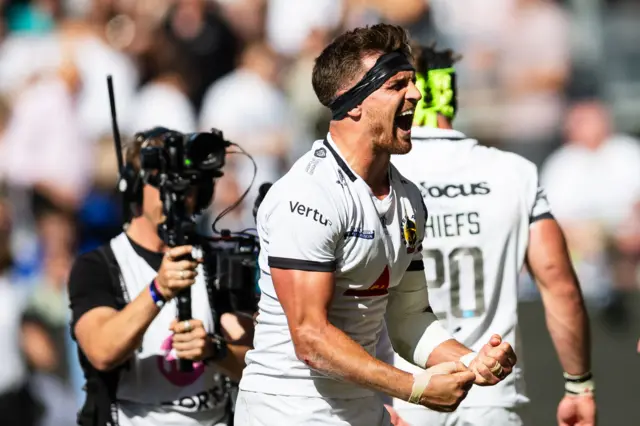 Henry Slade celebrates
