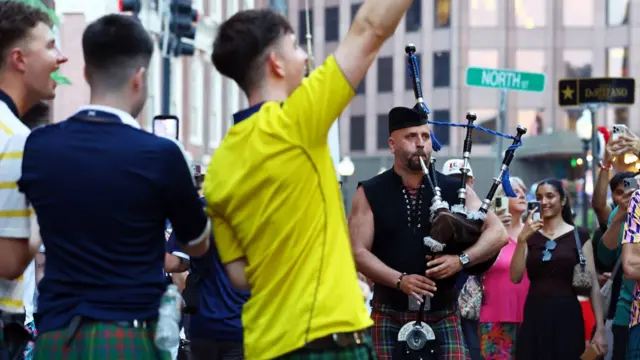 Scotland fans playing bagpipes in Boston