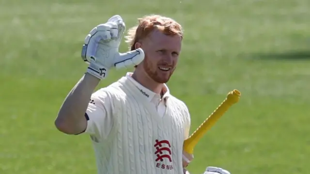 Jordan Cox acknowledges the applause on reaching his century
